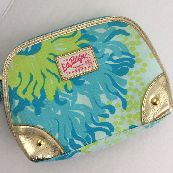 Lilly Pulitzer Handbags - Lily Pulitzer Blue Green Gold Make Up Bag Pouch